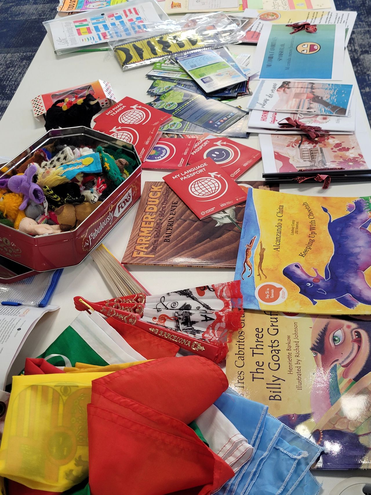 Say Yes to Languages Event, flags, books, flyers